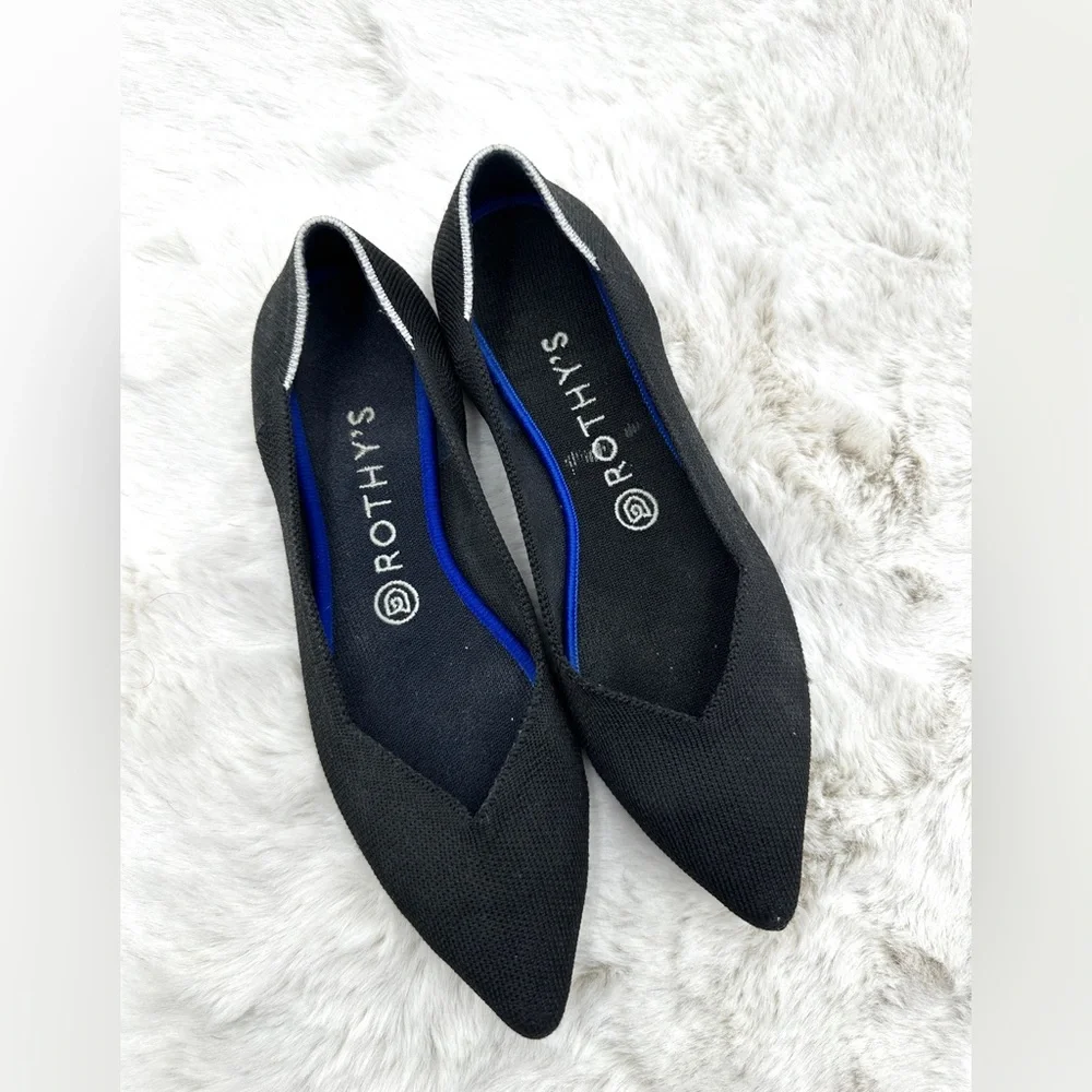 Rothy's The Point Black Flat Slip‎ on Shoes Womens size 8.5
